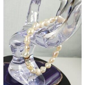 Vintage Freshwater Pearl Silver Tone Silver Rhinestone Spacers Stretch Bracelet